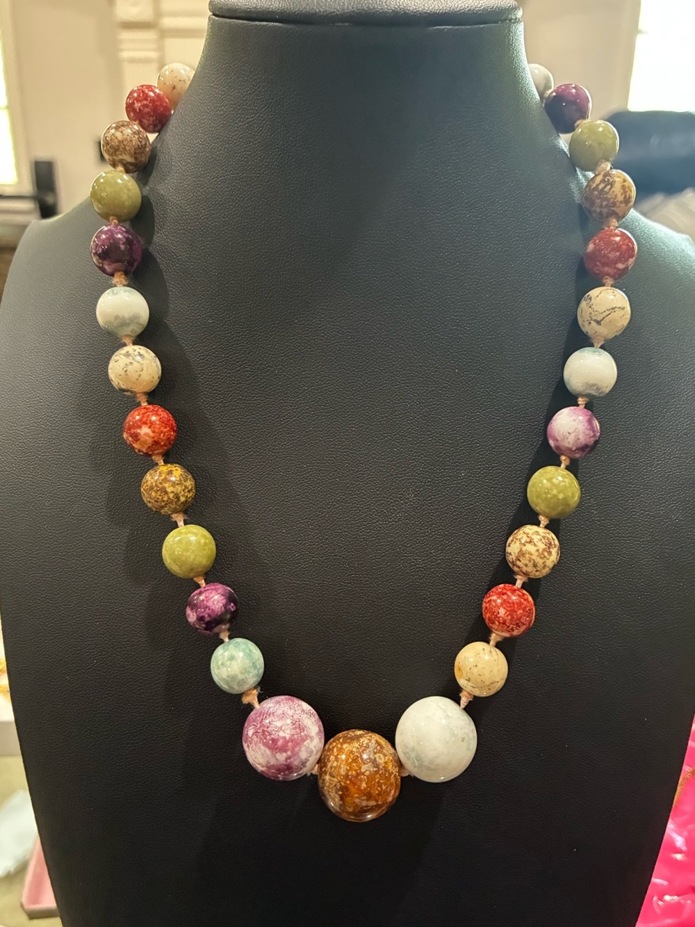 Antique Art Deco Czech Glass Picasso Bead Necklace